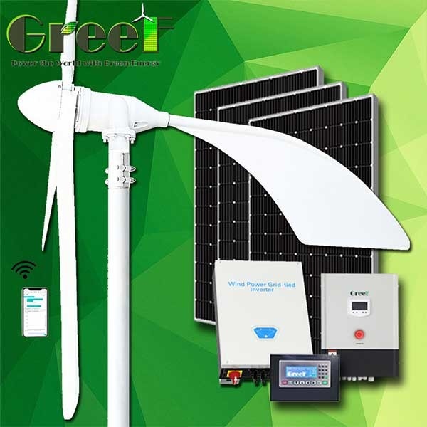 1KW 220V ความเร็วเริ่มต้นต่ำกังหันลมแนวนอนแบบไฮบริดปิดระบบกริด