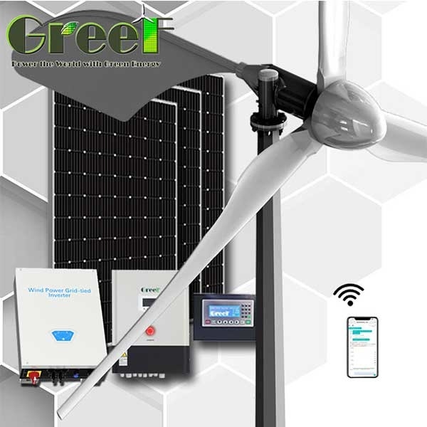 1KW 5KW GREEF พลังงานเสียงรบกวนต่ำแกนแนวนอนกังหันลมระบบไฟฟ้าชุดสมบูรณ์