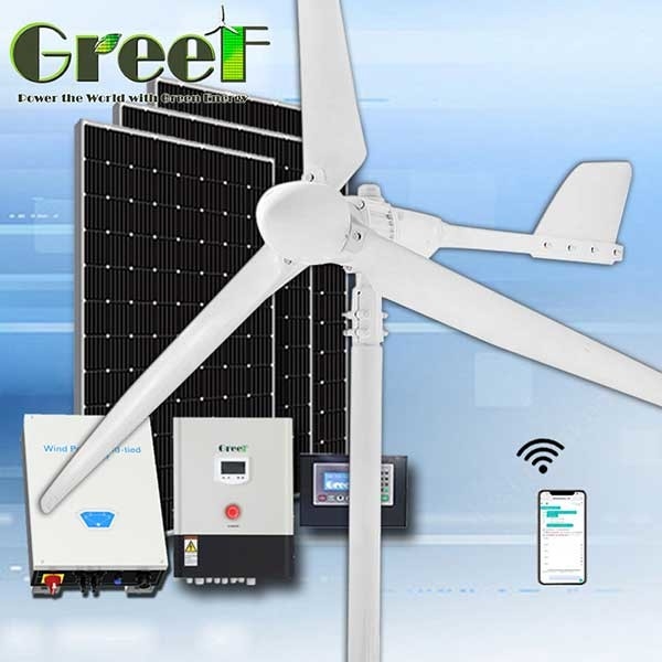 1KW 5KW GREEF พลังงานเสียงรบกวนต่ำแกนแนวนอนกังหันลมระบบไฟฟ้าชุดสมบูรณ์