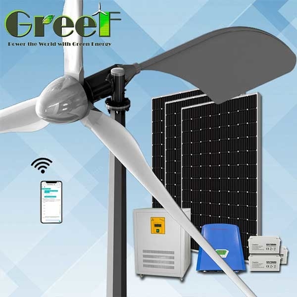 1KW 5KW GREEF พลังงานเสียงรบกวนต่ำแกนแนวนอนกังหันลมระบบไฟฟ้าชุดสมบูรณ์