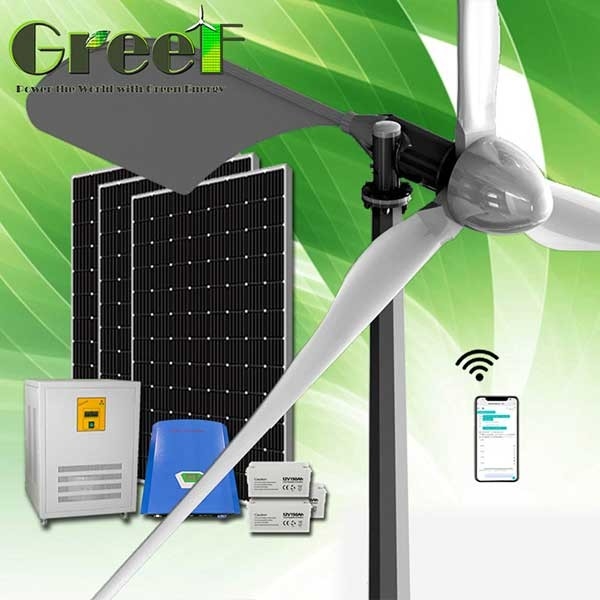 1KW 220V ความเร็วเริ่มต้นต่ำกังหันลมแนวนอนแบบไฮบริดปิดระบบกริด