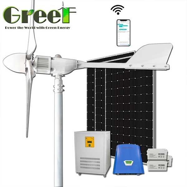 Home Use On / Off Grid / Hybrid System Solution พลังงานครบวงจร พลมพลังแสงอาทิตย์ Hybrid Horizontal Axis Wind Turbine 1KW 2KW