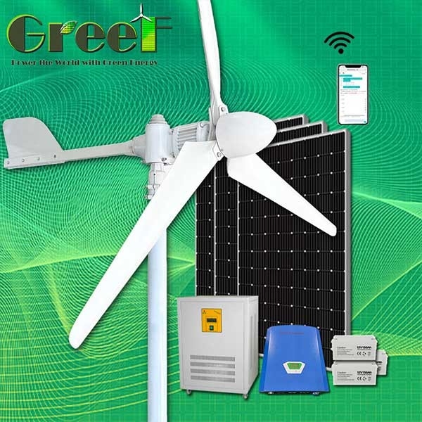 ติดตั้งบนหลังคา Wind Speed ​​Grid Tie Solar Hybrid Wind Turbine System 2KW