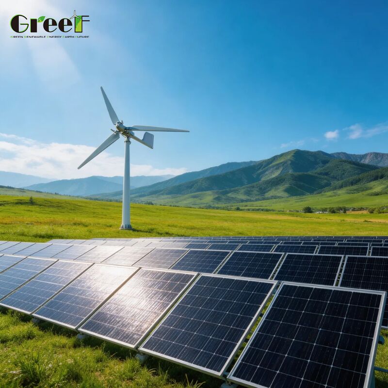 ระบบไฮบริดกังหันลมและโซลาร์เซลล์แบบติดตั้งบนพื้นพร้อมระบบเน็ตมิเตอร์ริ่ง การป้องกันระดับ IP66 และแบตเตอรี่ Lifepo4 สำหรับโซลูชันพลังงานขนาดใหญ่